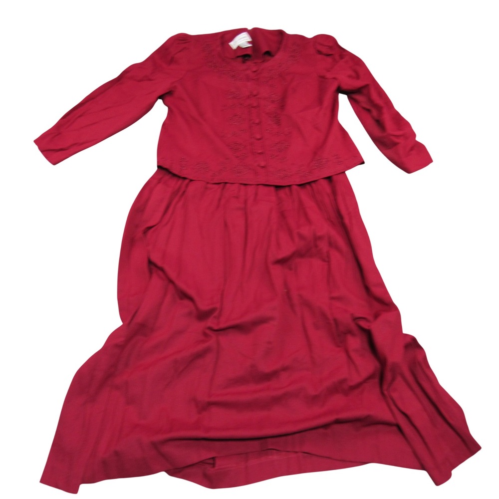 Karin Stevens Vintage 90s Red Embroidered Beaded Two Piece Dress Set Womens 16
